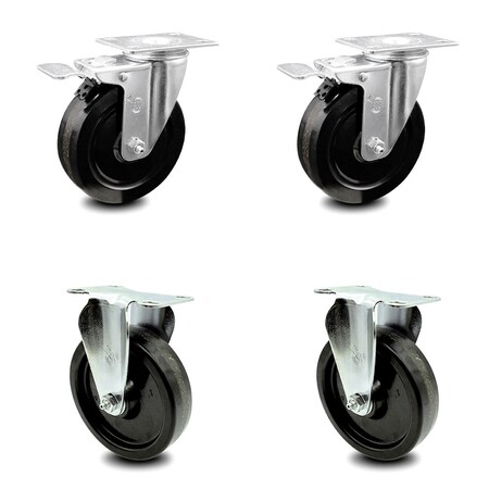 Service Caster 5 Inch Phenolic Swivel Top Plate Caster Lock Brakes 2 Rigid, 2PK SCC-TTL20S514-PHR-2-R-2